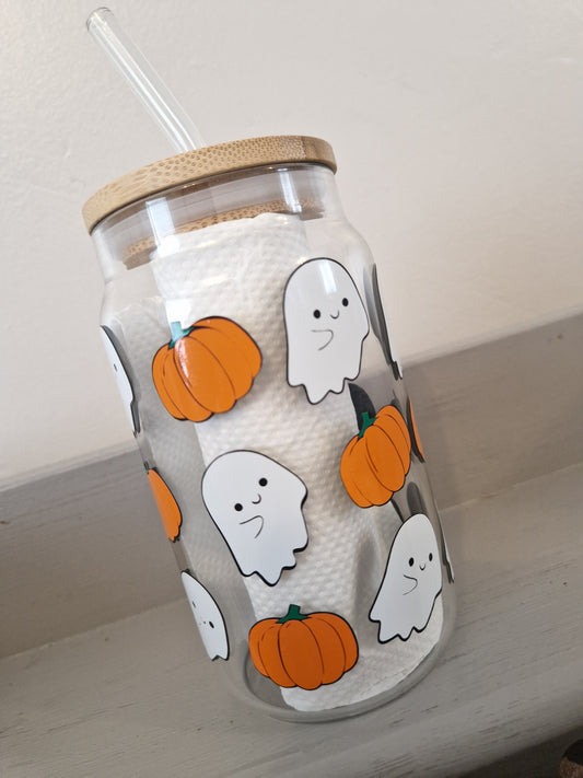 Pumpkin & Ghosts Can Shaped Glass