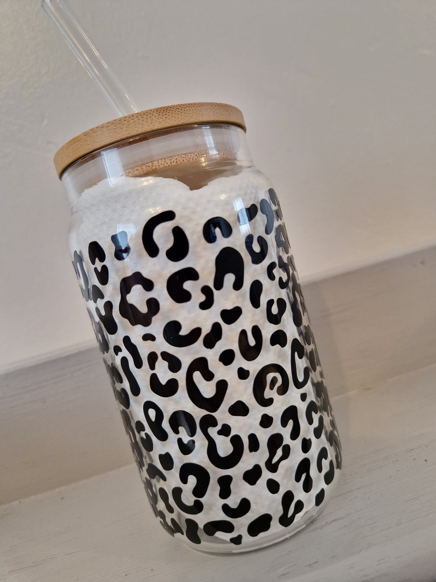 Cheetah Print Can Shaped Glass