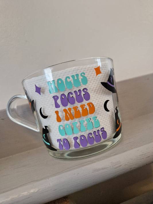 Hocus Pocus I need Coffee to Focus Glass Mug