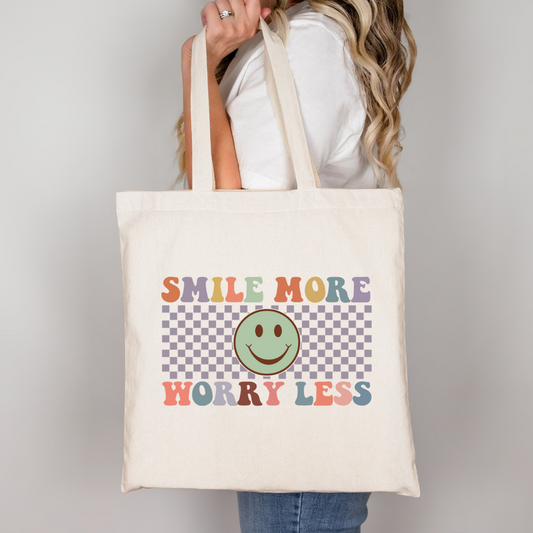 Smile More Worry Less Tote Bag