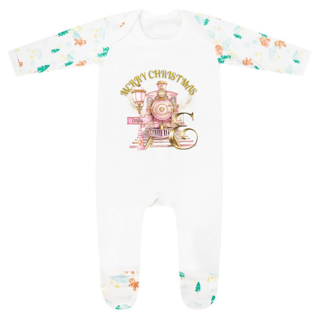 Pink Christmas Express Initial Sleepsuit