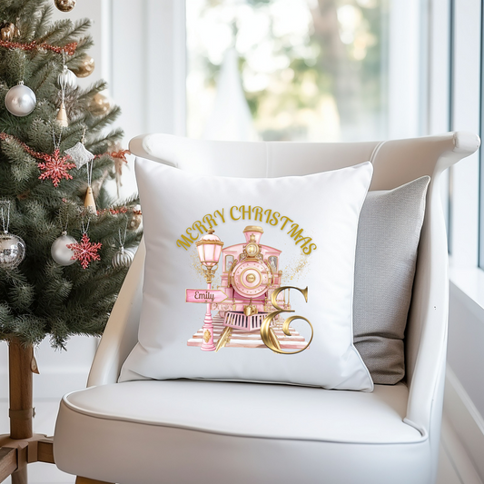 Pink Christmas Express Initial Cushion