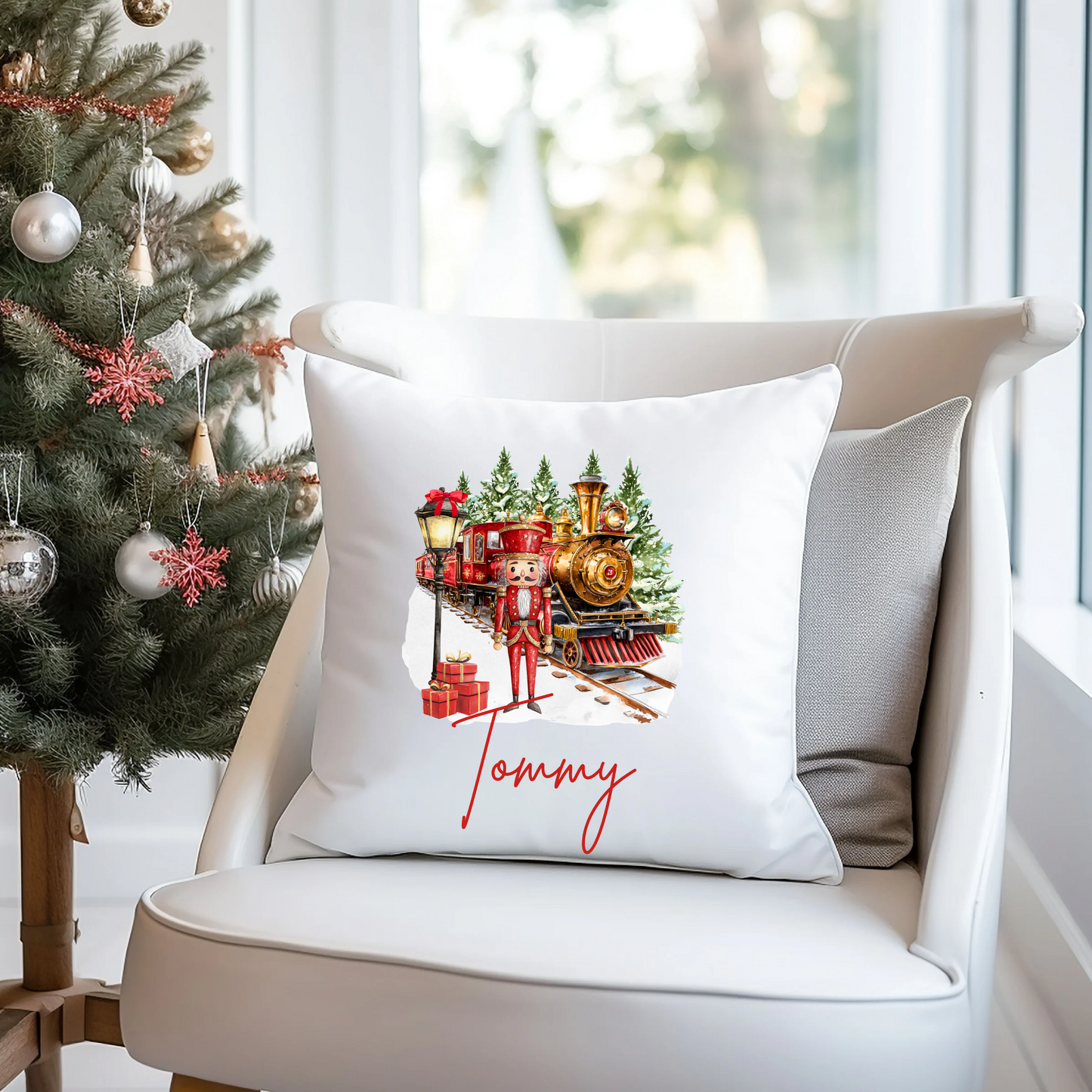 Christmas Train Red Nutcracker Cushion