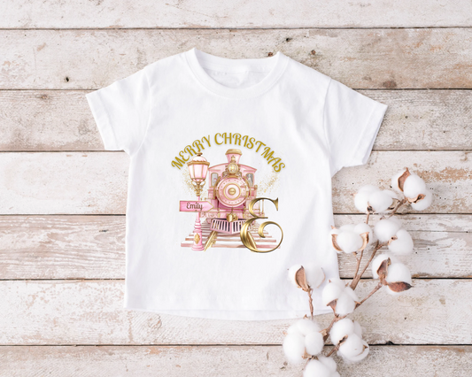 Pink Christmas Express Initial Tshirt