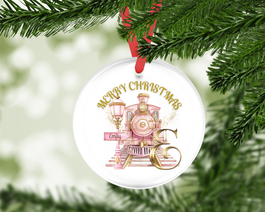 Pink Christmas Express Initial & Name Hanging Decoration