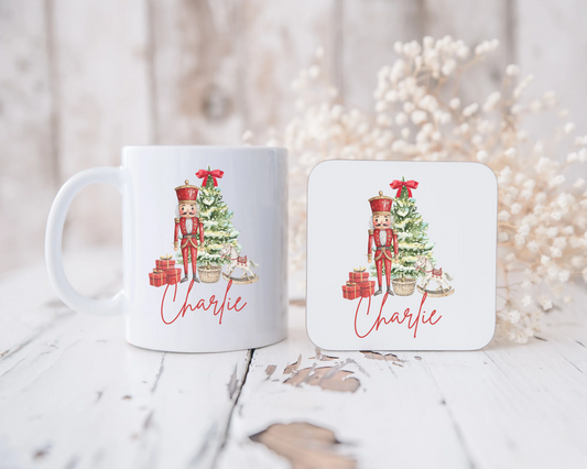 Christmas Tree Red Nutcracker Mug and Coaster