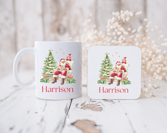 Santa and Elf Mug and Coaster