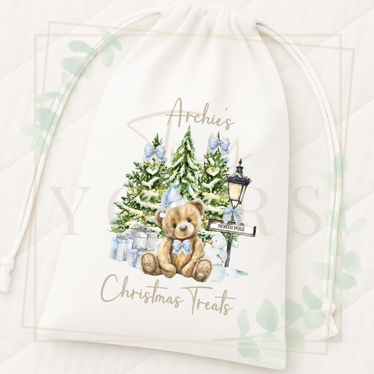 Mini Christmas Sack - Blue North Pole Bear