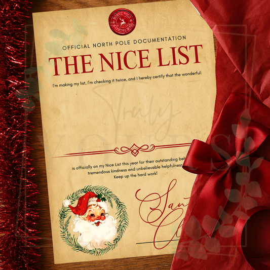 Traditional Santa Wreath Nice List Certificate