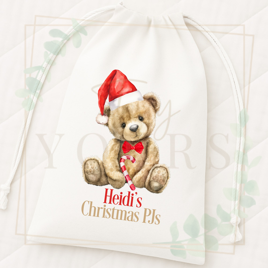 Mini Christmas Sack - Santa Hat Bear