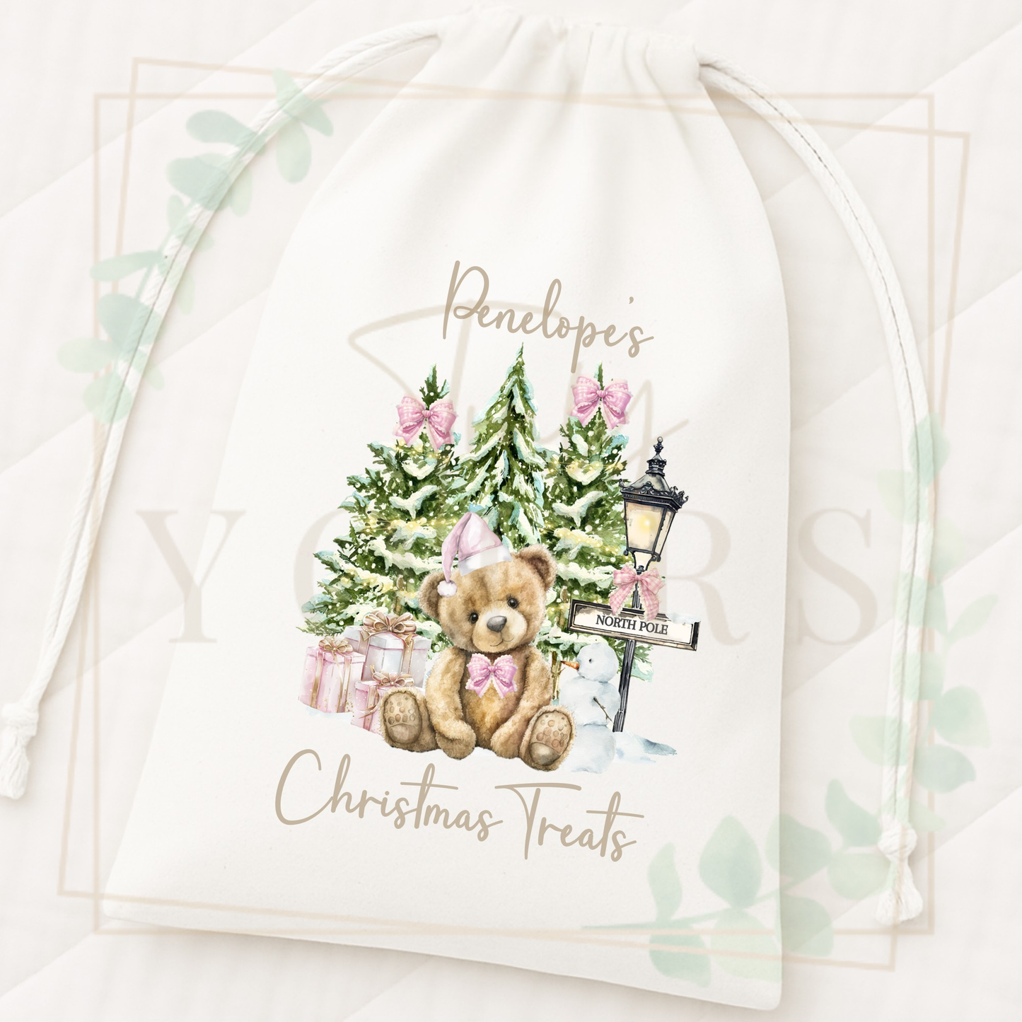 Mini Christmas Sack - Pink North Pole Bear
