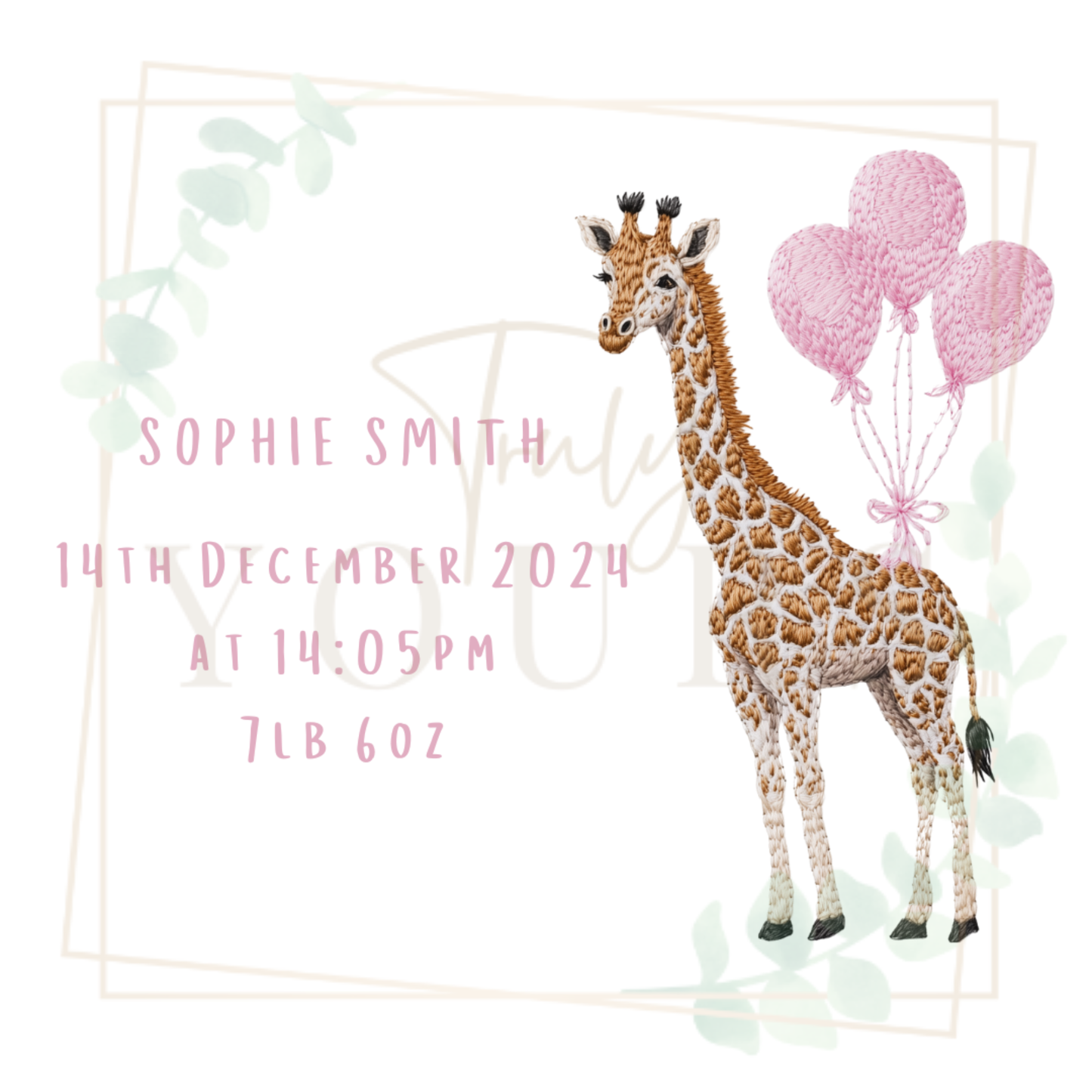 Pink Giraffe New Baby Cushion