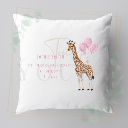 Pink Giraffe New Baby Cushion