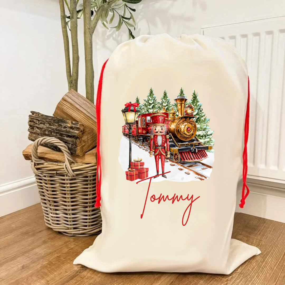 Christmas Train Red Nutcracker Sack