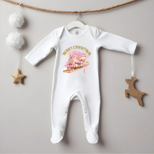 Pink Merry Christmas Express Sleepsuit