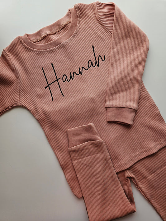 Kids Pink Ribbed Loungewear Set